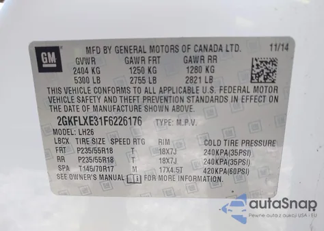 2015 GMC Terrain Slt-1 z USA, uszkodzony, nr VIN 2GKFLXE31F6226176